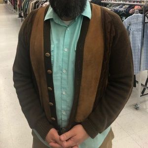 Vintage Grant crest cardigan, suede panels